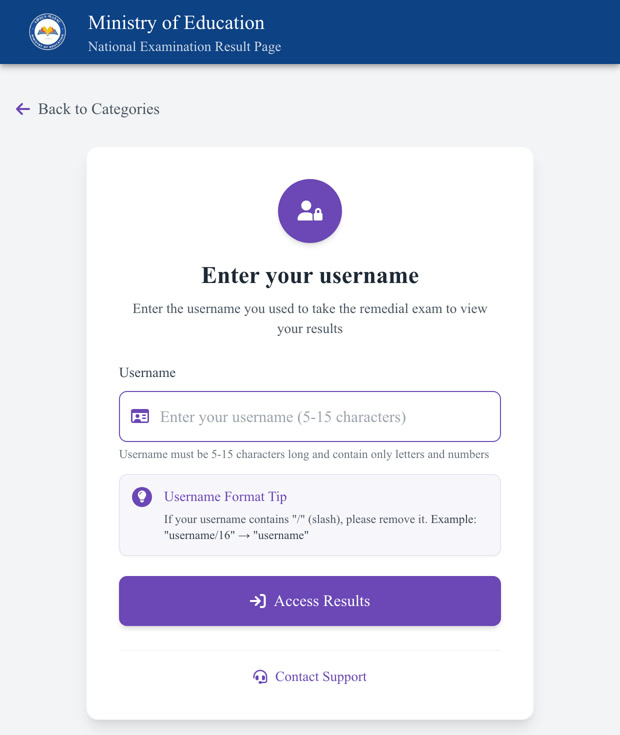 Fuulli bu'aa remedial username qubee 5 hanga 15 qabu gaafata; yaadachiisni isaa immoo saraarri username keessa jiru akka baafamu ibsa.